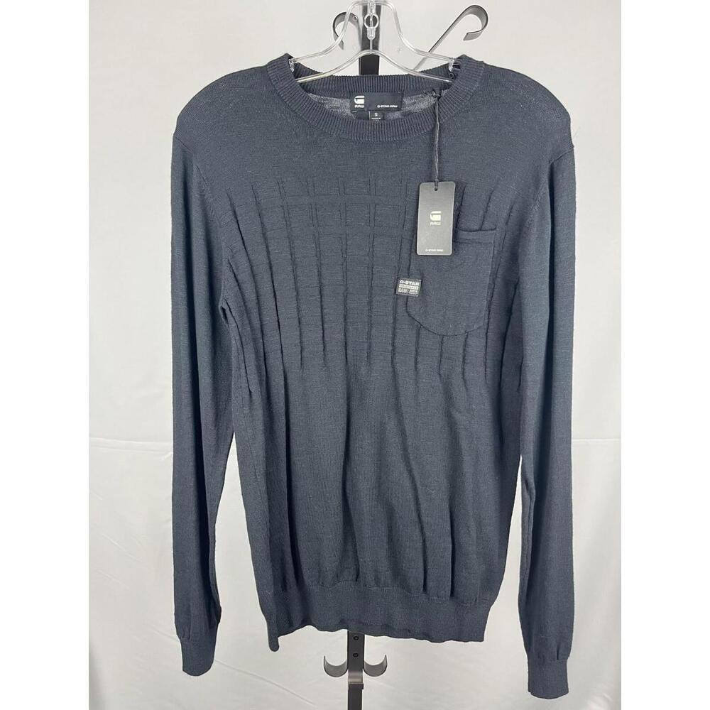 G-Star Raw Cotton Knit Sweater Pocket Black Size Small